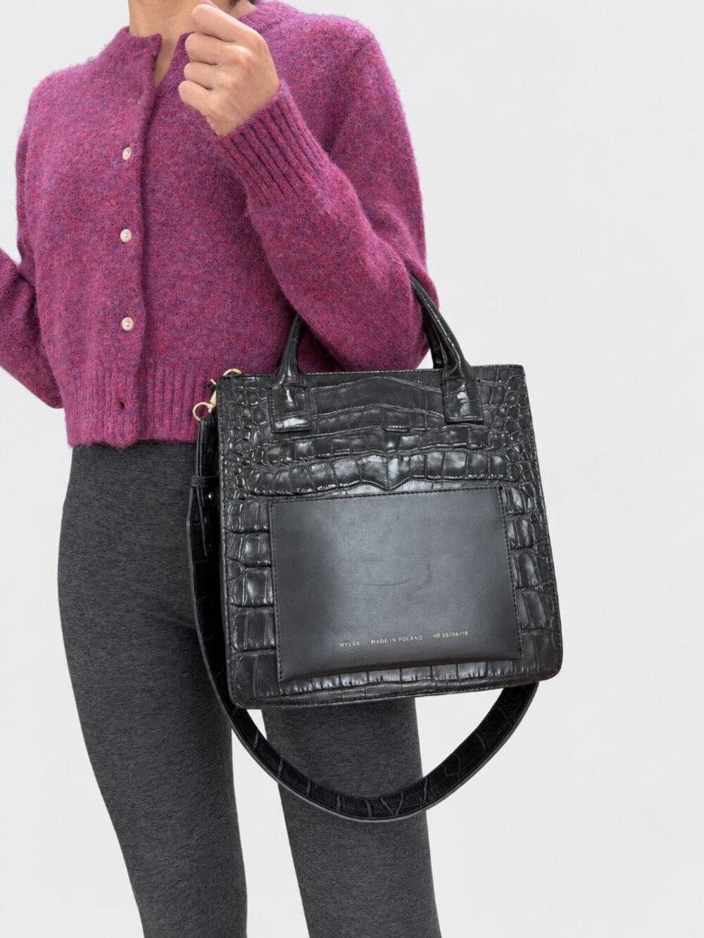 CHYLAK Black Croc-Embossed Leather Top Handle Crossbody Bag